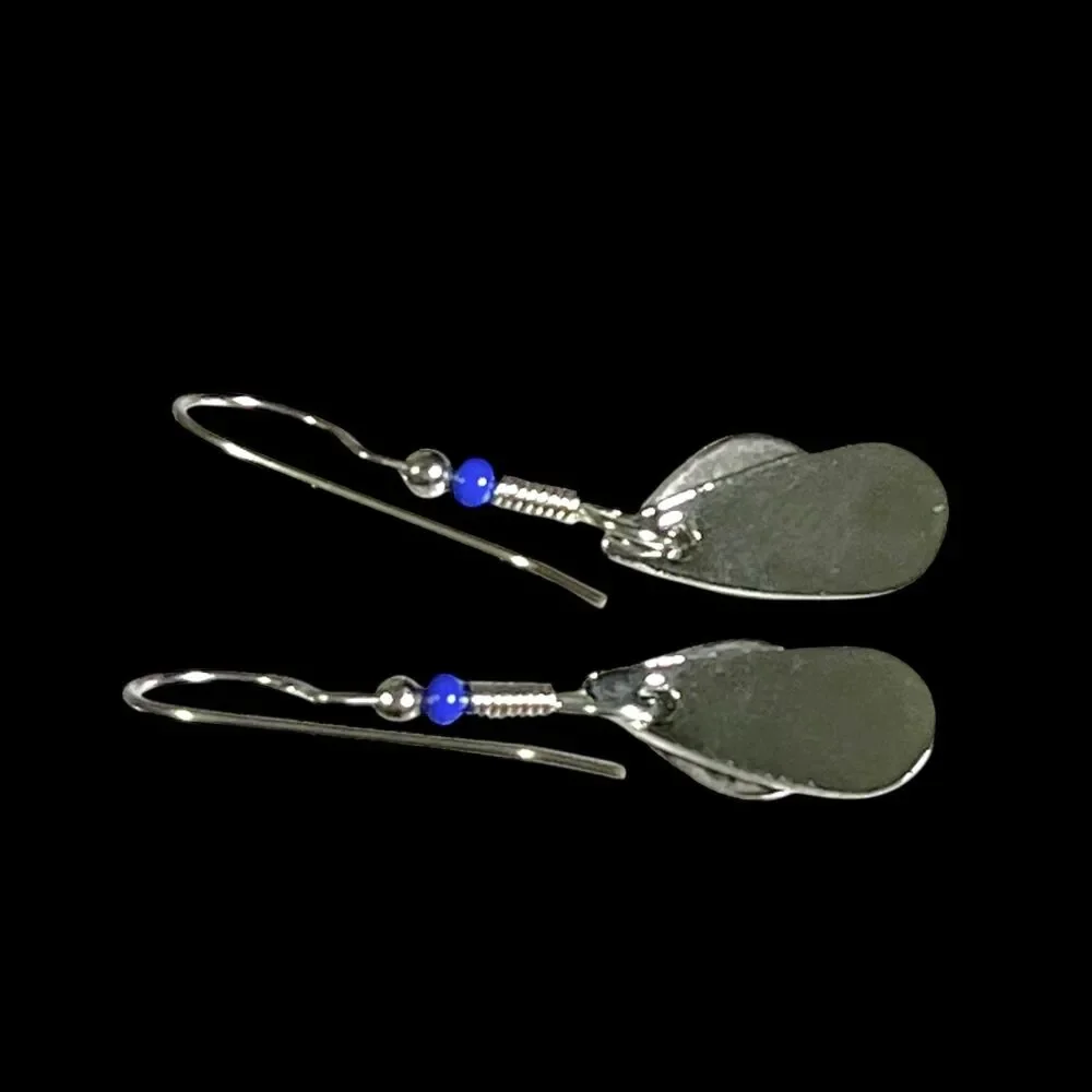 Teardrop Dangle Earrings Charms Silver Tone Animal Print Hooks Blue Bead Lure